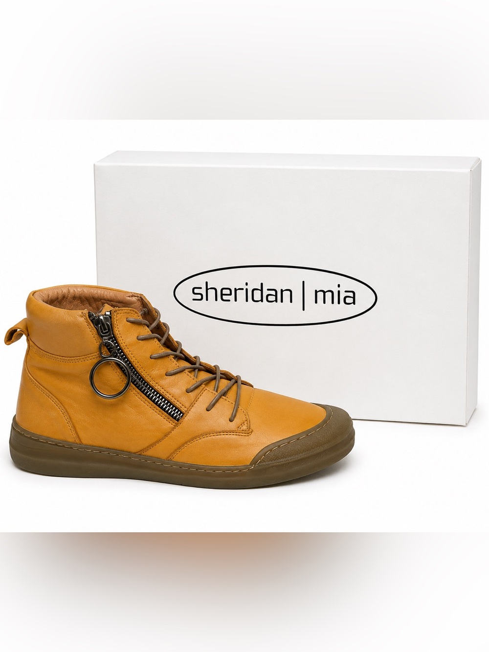 Sheridan Mia Alba Orange  Leather High-Top Sneaker Boot with Side Zipper NIB